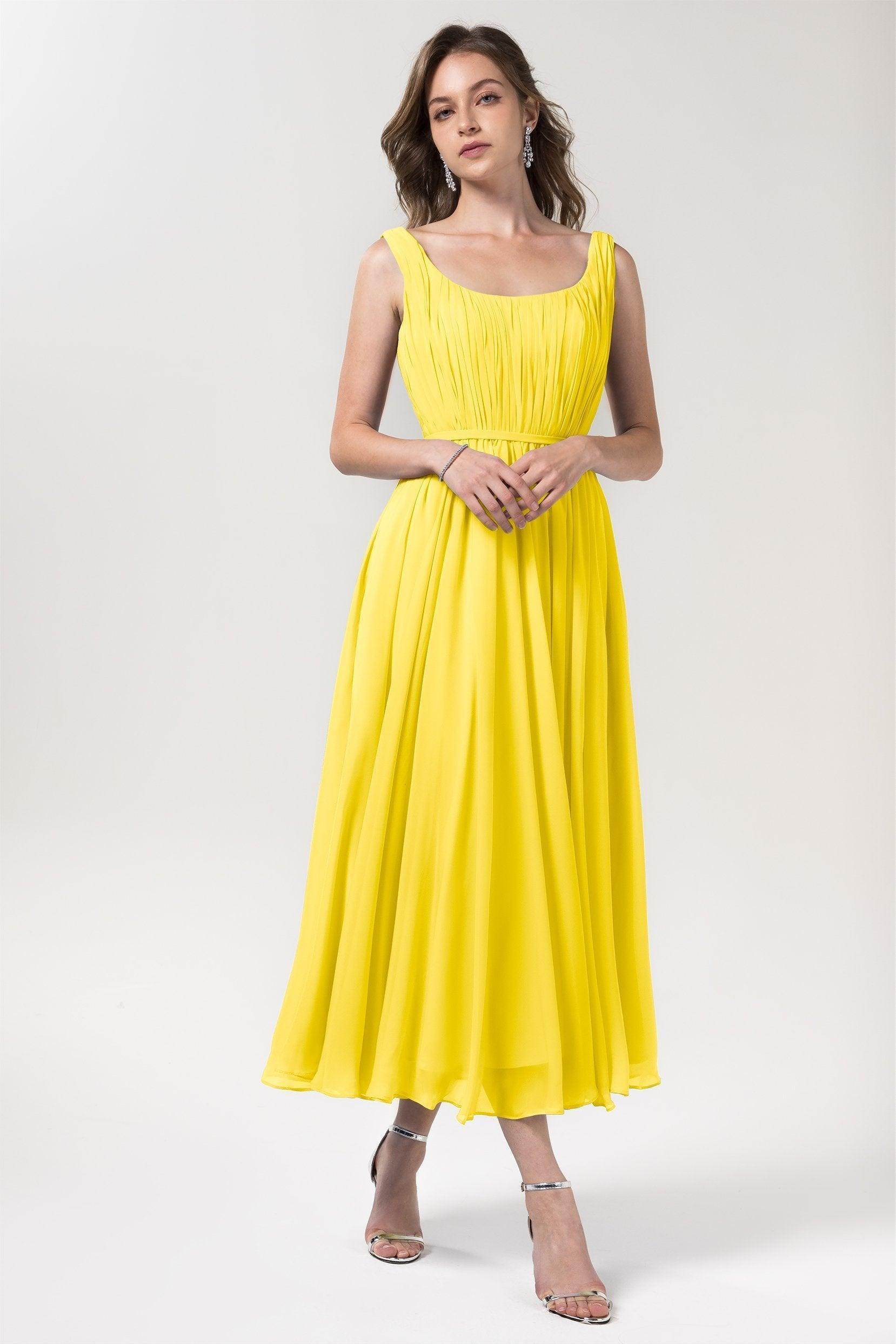 A-Line Tea Length Chiffon Bridesmaid Dress CB0555PS - COCOMELODY